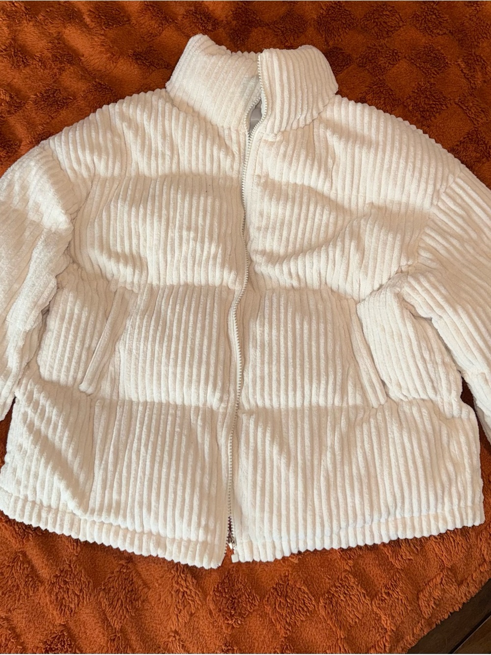 Cozy White Ribbed Puffer Jacket